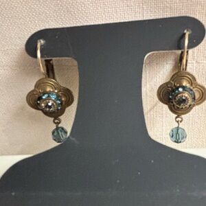 Michal Negrin Floral Design Earrings with Blue Swarovski Crystals